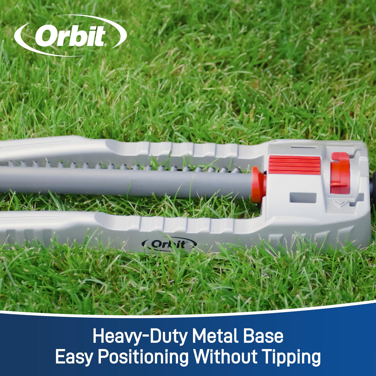 Orbit 56281 metal base provides sturdy stability outdoors.