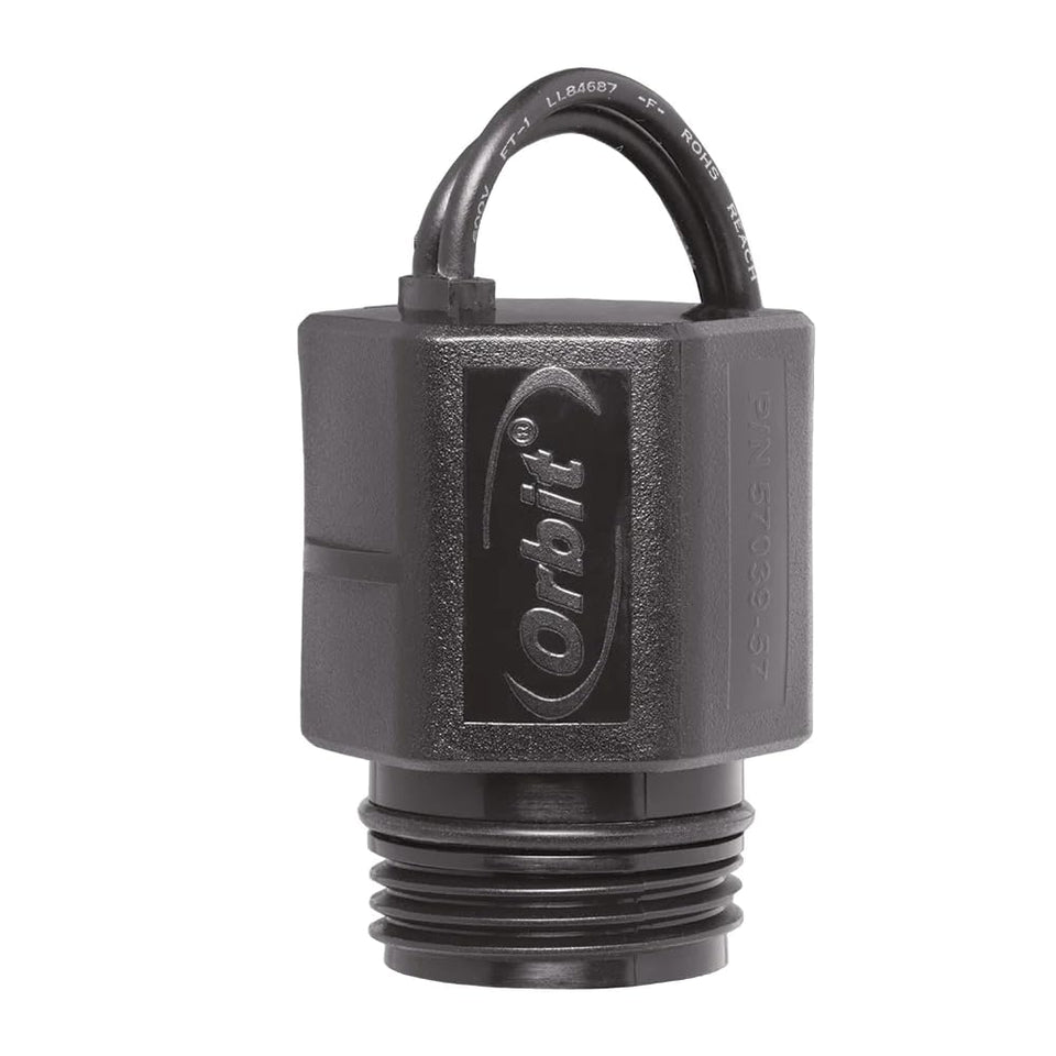 Orbit 57220 24V solenoid installed on an L-Series valve for precise irrigation control