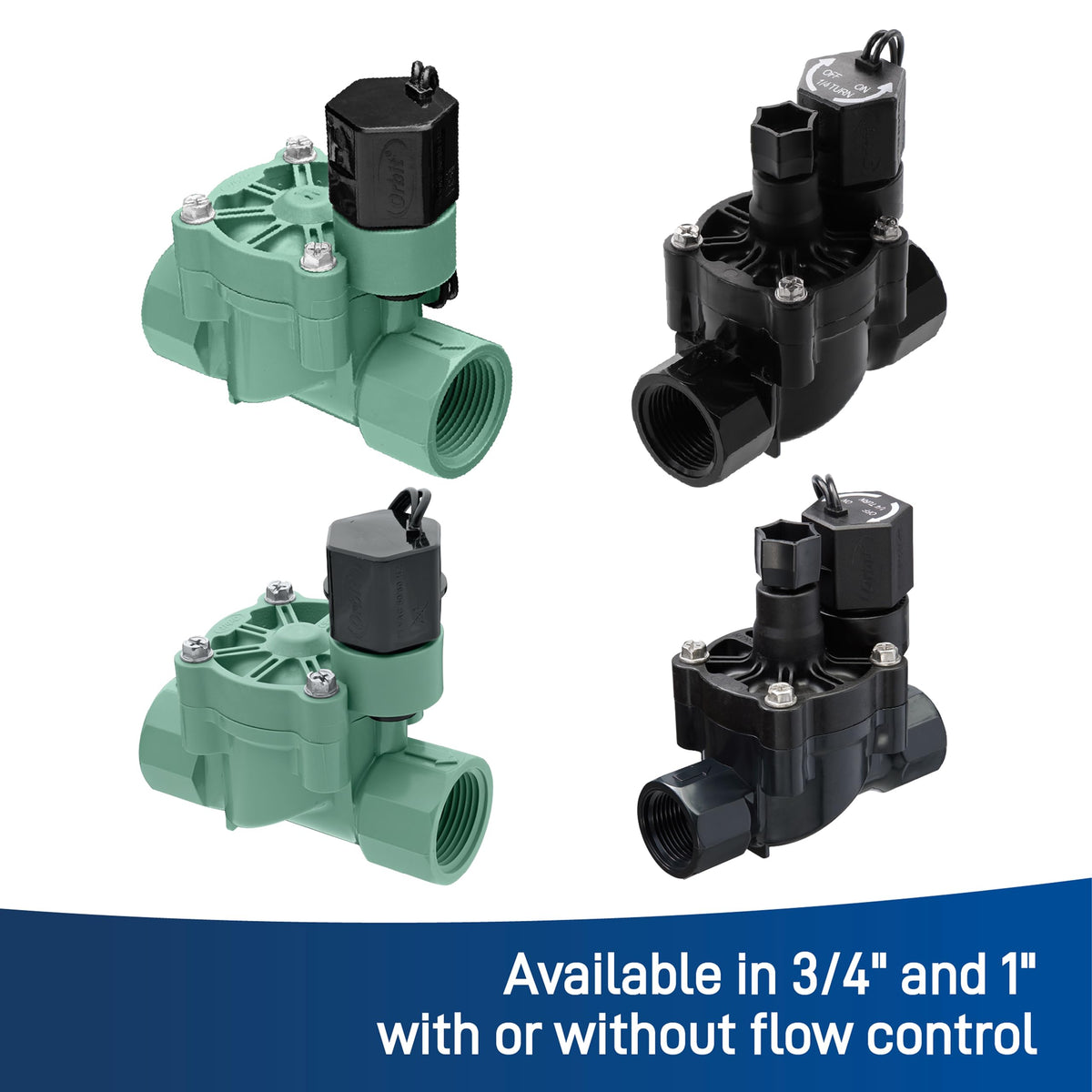 Orbit 57280 solenoid close-up highlights 24 VAC control for precise zone activation.