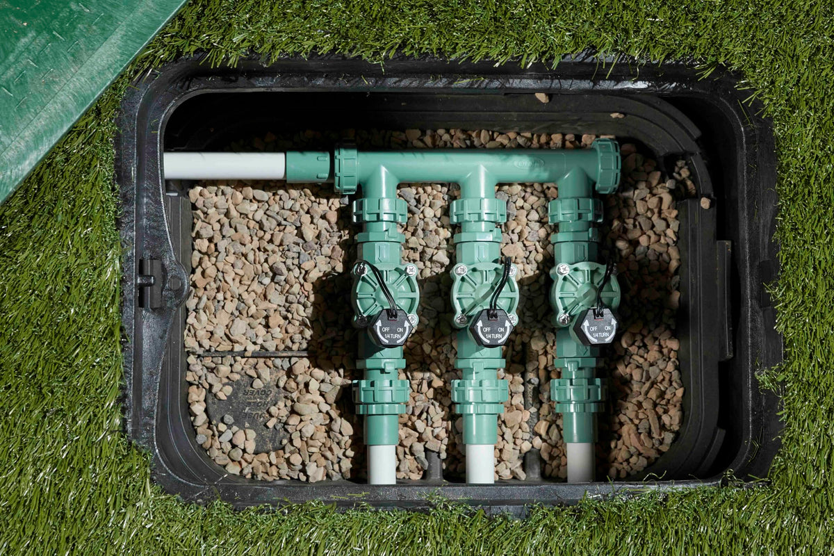 Orbit 57281 L-Series valve demonstrated with controllers for efficient irrigation management.
