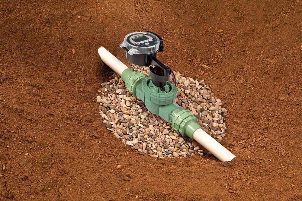 Close-up of Orbit battery pack highlighting long life for remote watering.