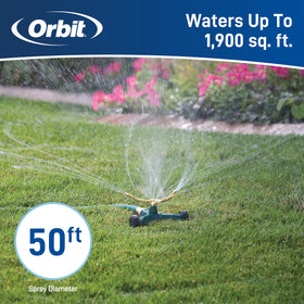 Orbit 58257N full-circle spray reaches up to 50 ft for uniform watering.