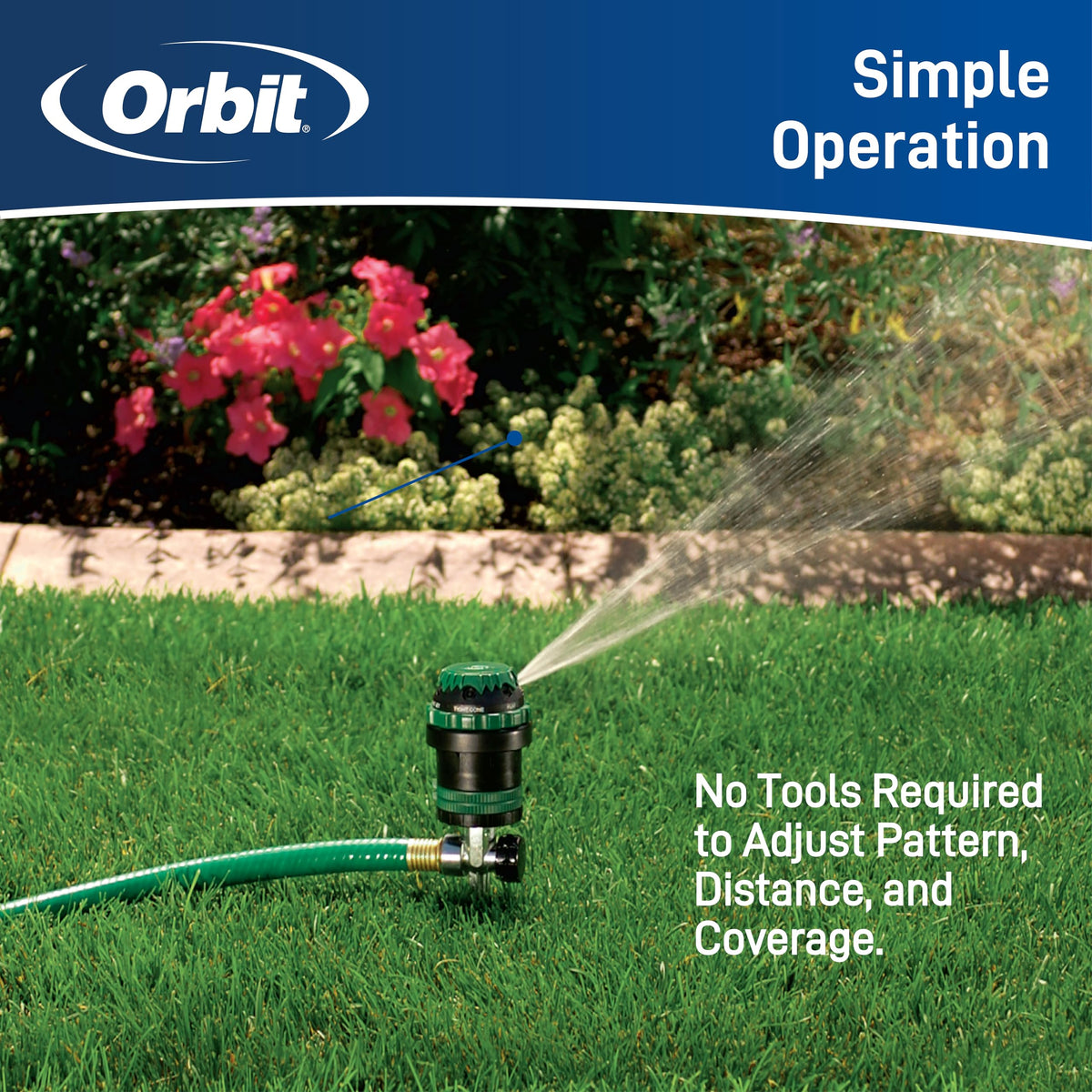 Orbit 58573N H2O-Six Gear-Drive sprinkler, easy setup with hose and spike.