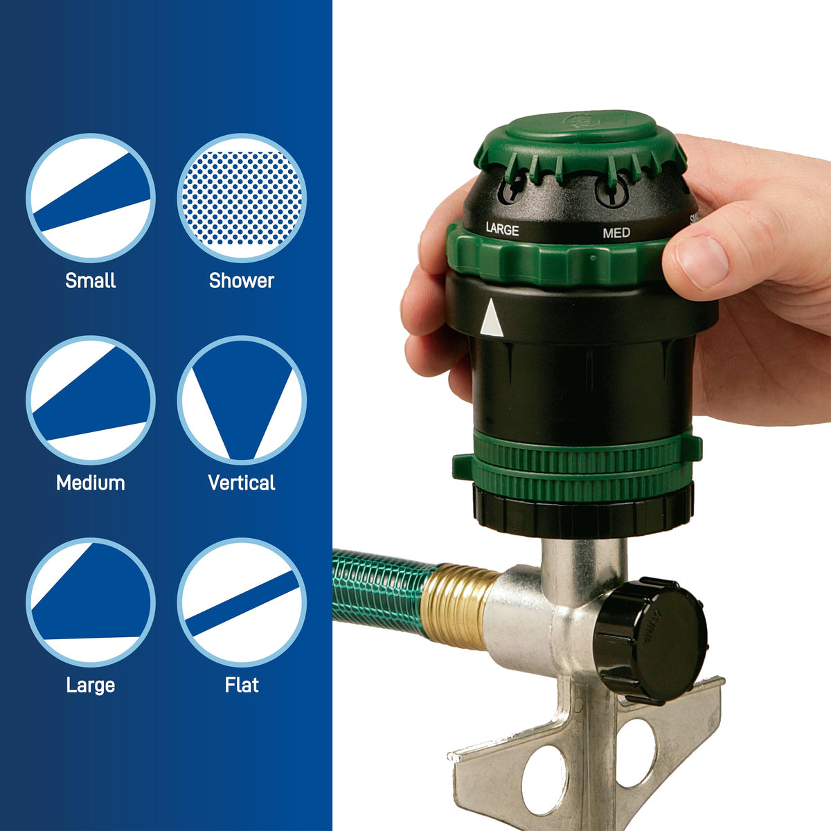 Orbit 58573N H2O-Six Gear-Drive sprinkler shown on lush lawn.