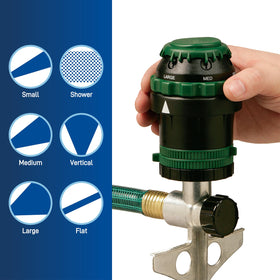 Orbit 58573N H2O-Six Gear-Drive sprinkler shown on lush lawn.
