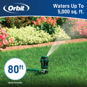 Orbit 58573N H2O-Six Gear-Drive sprinkler with six spray patterns for versatility.