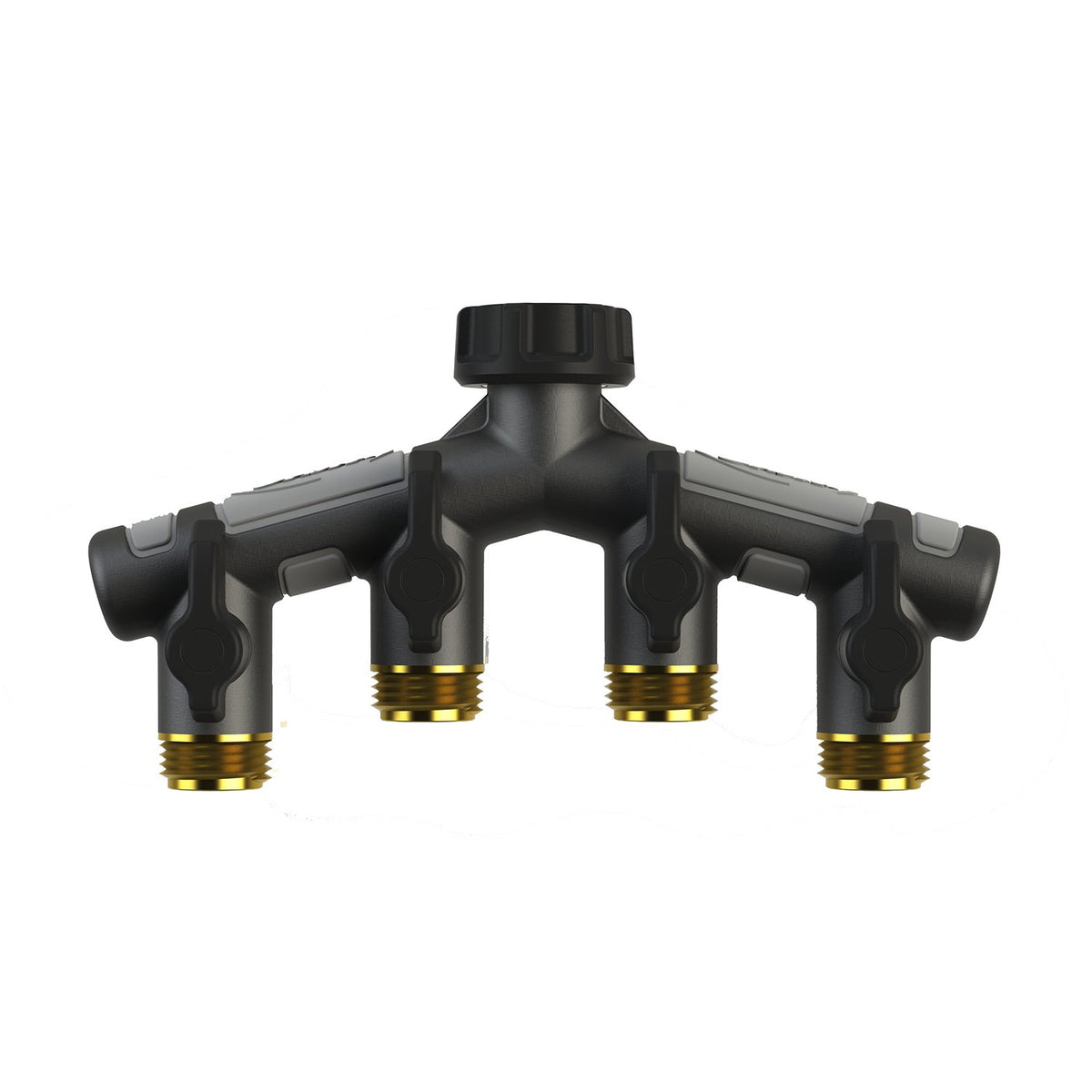 Orbit 58970 four-way manifold and shut-offs enable precise outdoor watering control