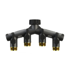 Orbit 58970 four-way manifold and shut-offs enable precise outdoor watering control