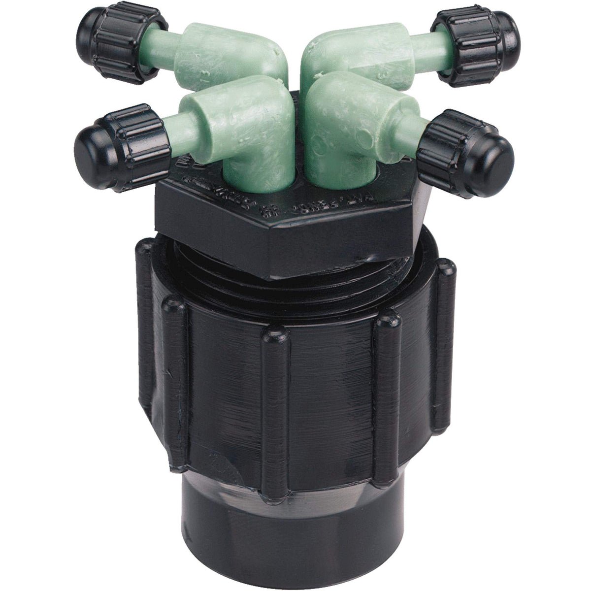 Orbit 67025 quad full-flow manifold close-up of built-in filter for clog protection