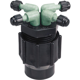 Orbit 67025 quad full-flow manifold close-up of built-in filter for clog protection