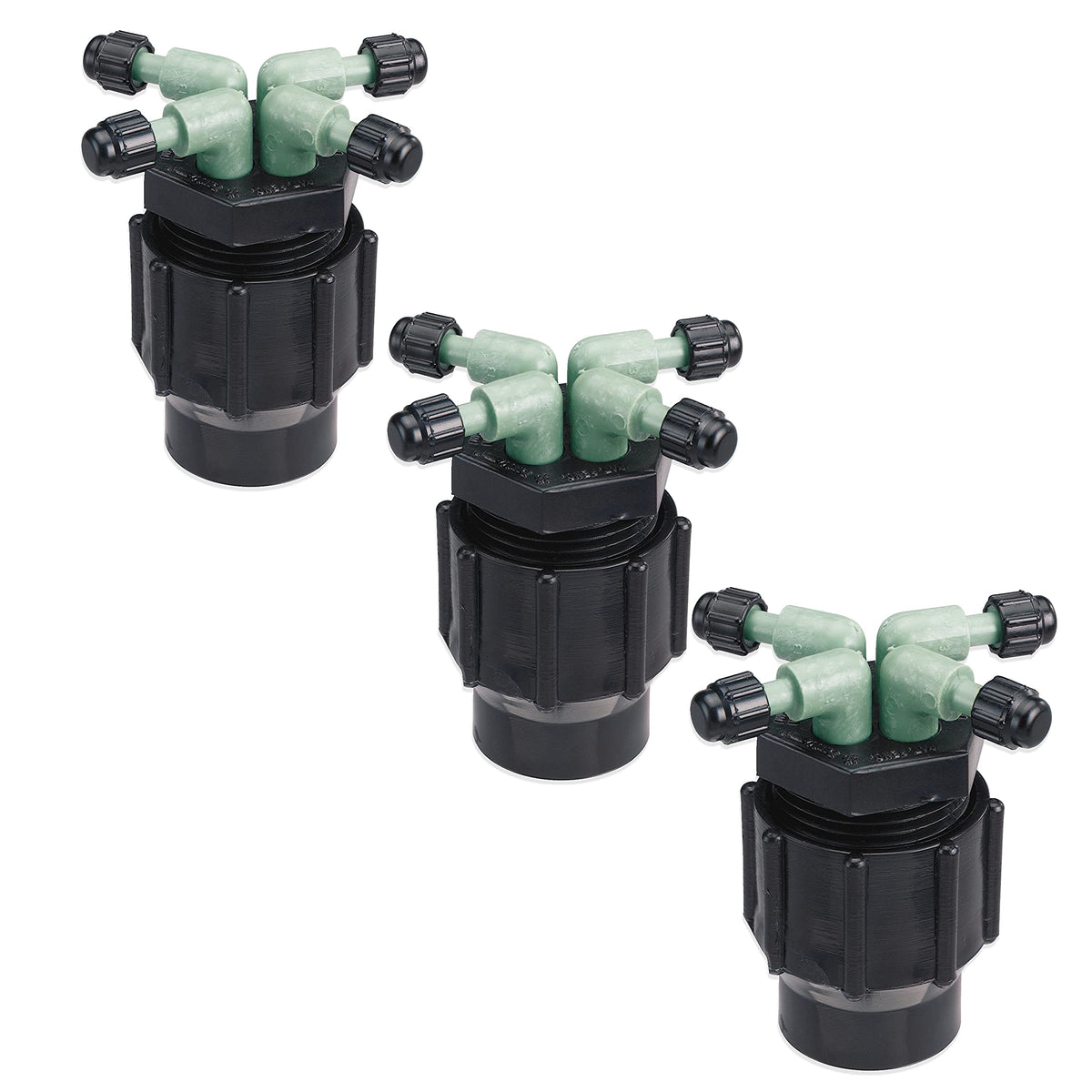 Orbit 67025 quad full-flow manifold front view with ports ready for drip lines