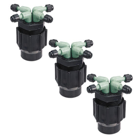 Orbit 67025 quad full-flow manifold front view with ports ready for drip lines