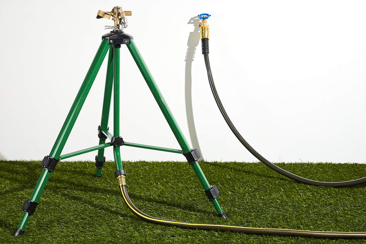 Orbit adjustable tripod stand raises sprinkler from 22 to 48 inches for tall grass