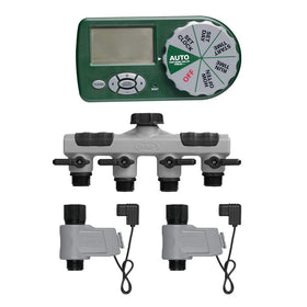 Orbit Automatic Yard Watering System four-valve manifold enabling four-zone irrigation for efficient yard care