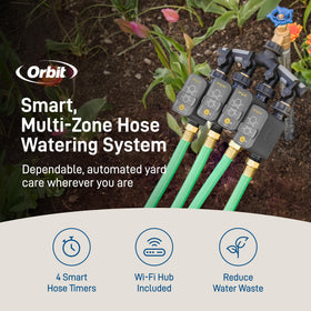 Orbit Bhyve Gen2 timer on hose connection demonstrates precise timer integration