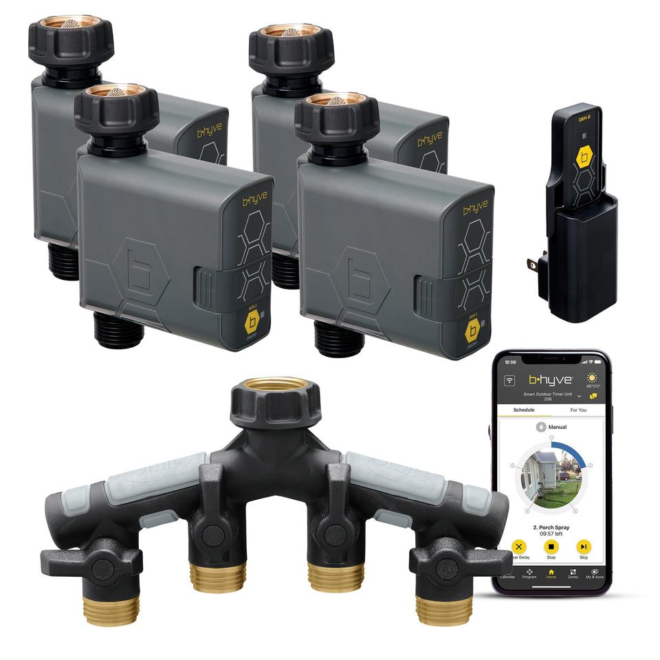 Orbit Bhyve Gen2 timer packaging shows easy setup for efficient watering
