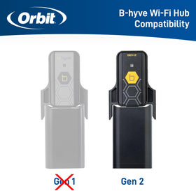 Orbit B-hyve Gen 2 timer with Wi-Fi hub enables remote watering control.