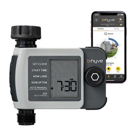 Orbit B-hyve XD timer on hose shows automatic watering for healthy soil