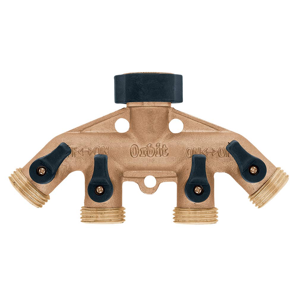 Orbit brass manifold with four outlets for versatile outdoor irrigation setups