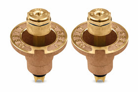 Orbit brass pop-up sprinkler head with half-pattern spray for lawns and gardens.
