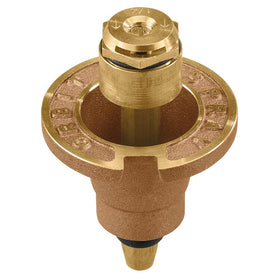 Orbit brass pop-up flush head sprinkler provides reliable quarter-circle coverage for compact lawns.