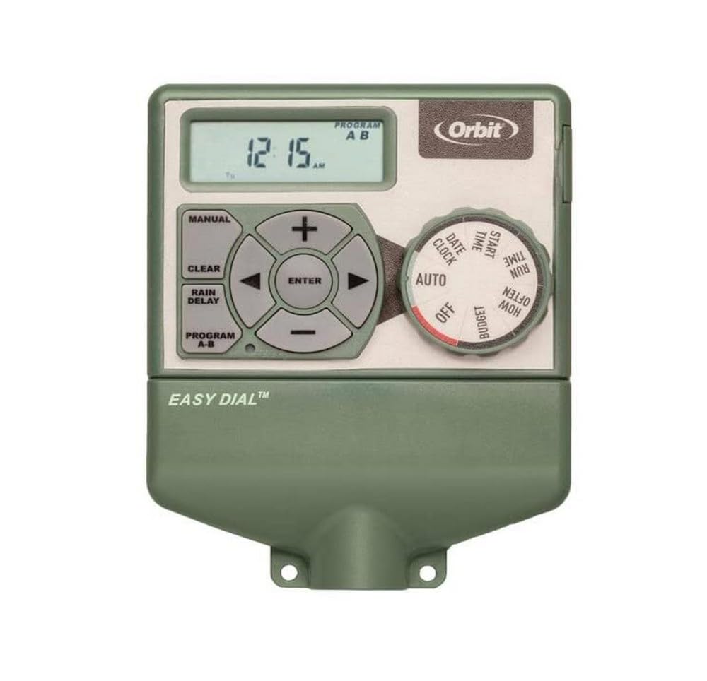 Orbit Easy Dial 4-Station Controller front view with clear dial controls for easy setup