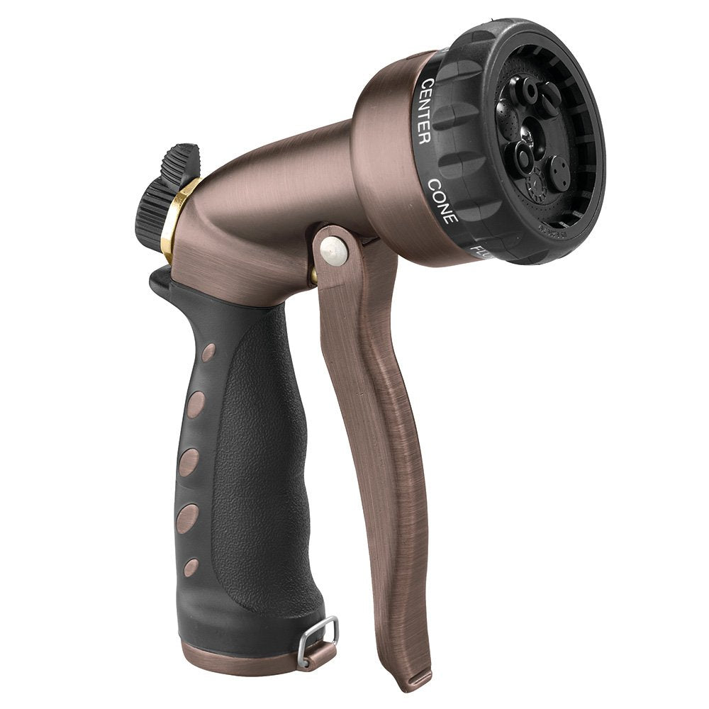 Orbit 56891D front-trigger nozzle with seven spray patterns for versatile watering.
