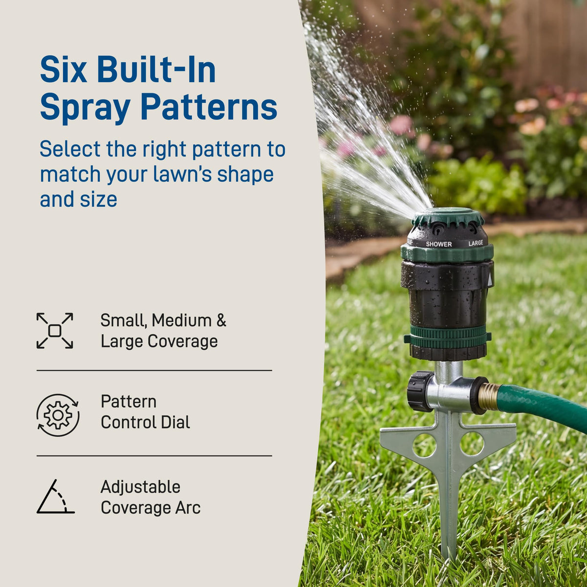 Orbit H2O-Six collar-tabs-adjustment supports quick pattern changes.