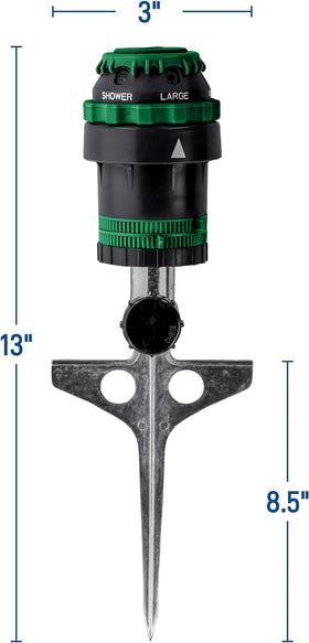 Orbit H2O-Six sprinkler spike installs easily into soft soil.