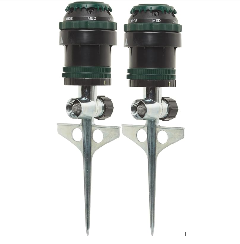 Orbit H2O-Six gear-drive sprinkler head rotates smoothly for even yard coverage.