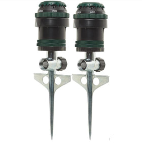 Orbit H2O-Six gear-drive sprinkler head rotates smoothly for even yard coverage.