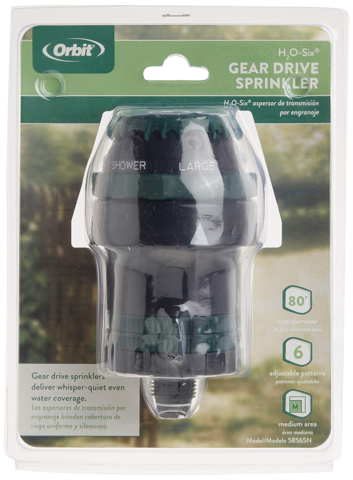 Orbit H2O-Six gear-drive mechanism ensures consistent, even watering