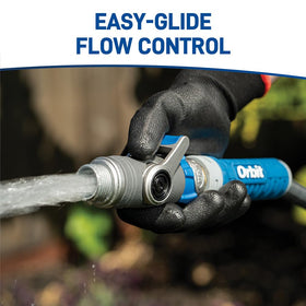 Orbit ergonomic lever design reduces effort during watering tasks.