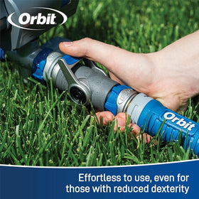 Orbit in-use water-control image demonstrates quick shut-off from the tap.