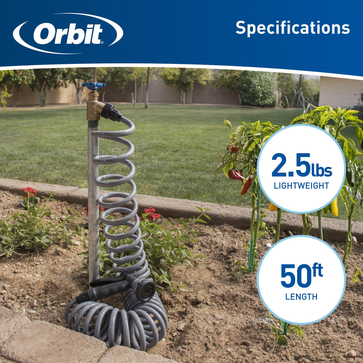 Orbit ergonomic rear trigger grip nozzle enhances comfort during watering sessions.