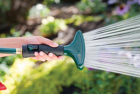 Orbit hose spray nozzle with rubber grip for comfortable long watering tasks