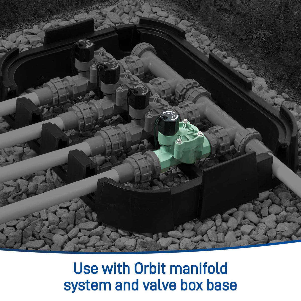 Orbit L-Series valve interior and ports for inline installation.