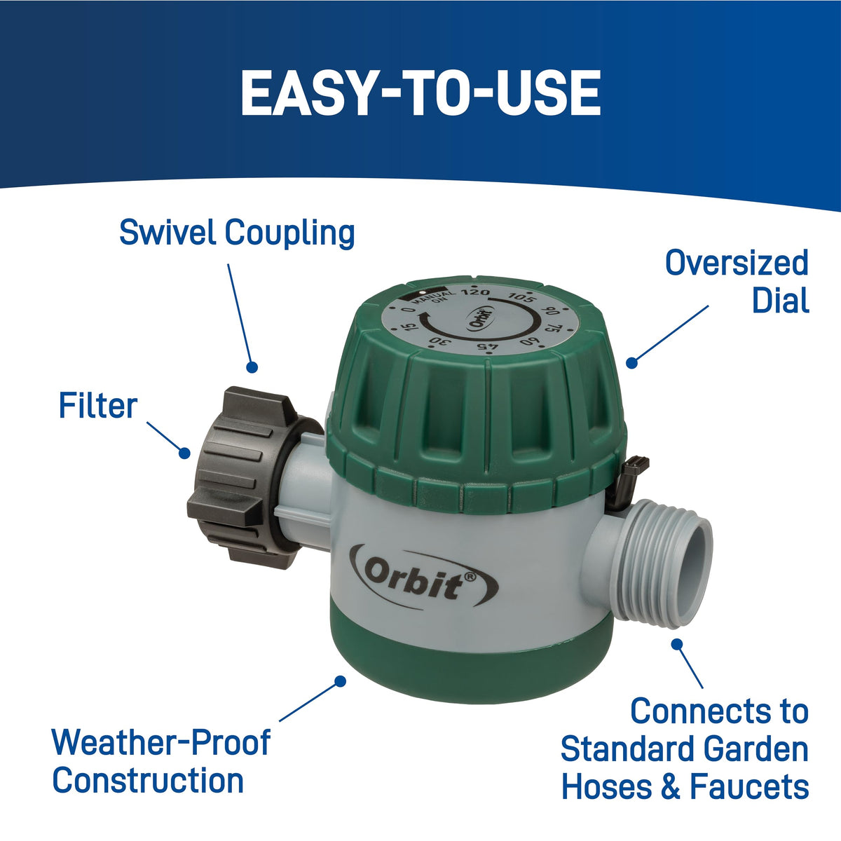 Orbit timer used with gloves shows grip-friendly operation.