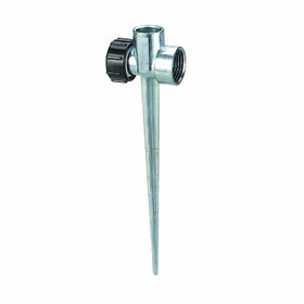 Orbit metal flow-thru sprinkler spike base for customizable lawn irrigation in action