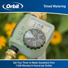 Orbit One Outlet timer brass connection showing durable weatherproof interface