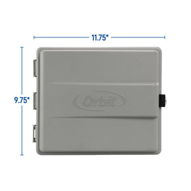 Orbit outdoor sprinkler cabinet with door open demonstrates easy maintenance access.