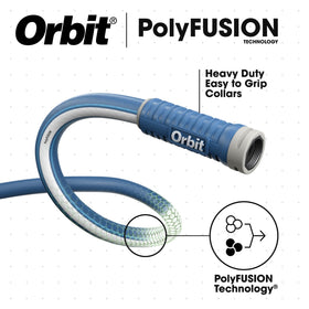 Orbit Polyfusion hose couplings closeup highlights secure connections for durability.