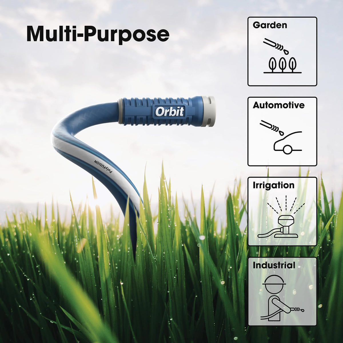 Orbit Polyfusion hose undergoing durability test implies long outdoor reliability.