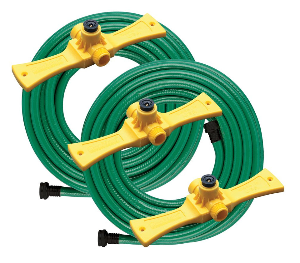 Orbit Port-A-Rain base with two 15 ft hoses ready for quick watering.