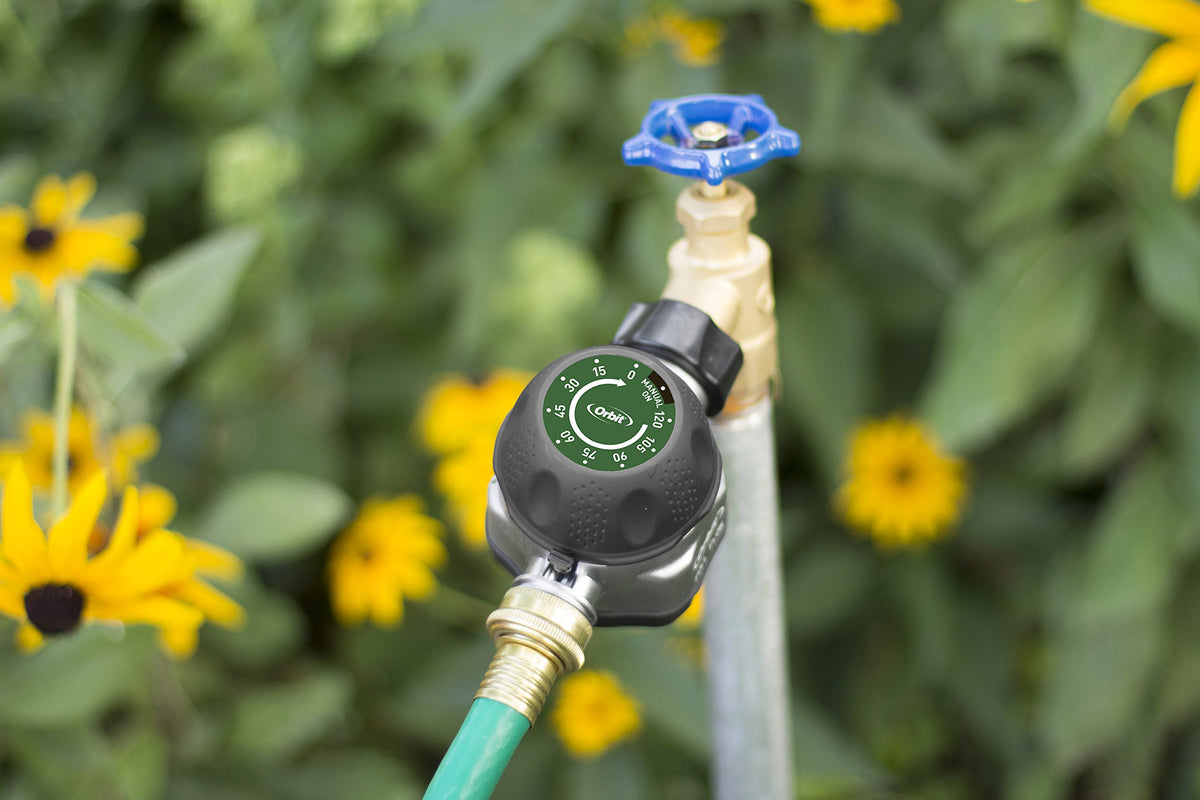 Orbit Pro Flo 2-Pack metal timer side view highlights durable build for years of use.