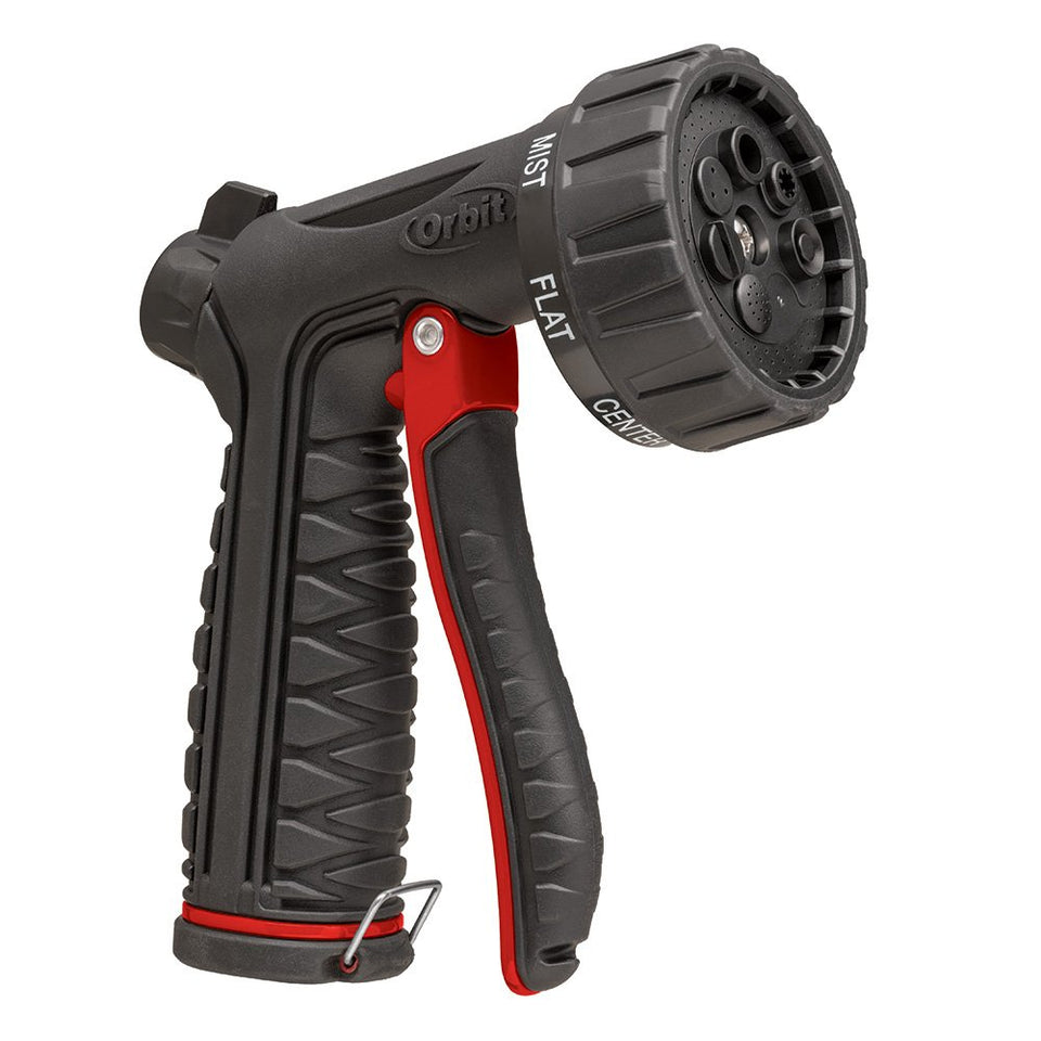 Orbit Pro Flo 7-Pattern Nozzle handheld shows versatile spray options for gardening tasks.