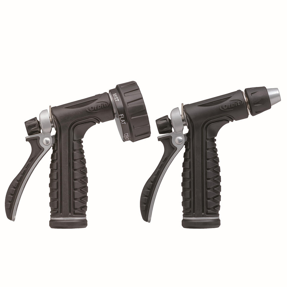 Orbit Pro Flo rear trigger dual pack with ergonomic grip for easy watering tasks