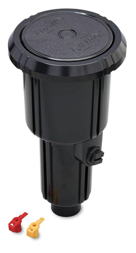 Orbit Pulse XL pop-up sprinkler canister front view showing durable ABS construction for outdoor use