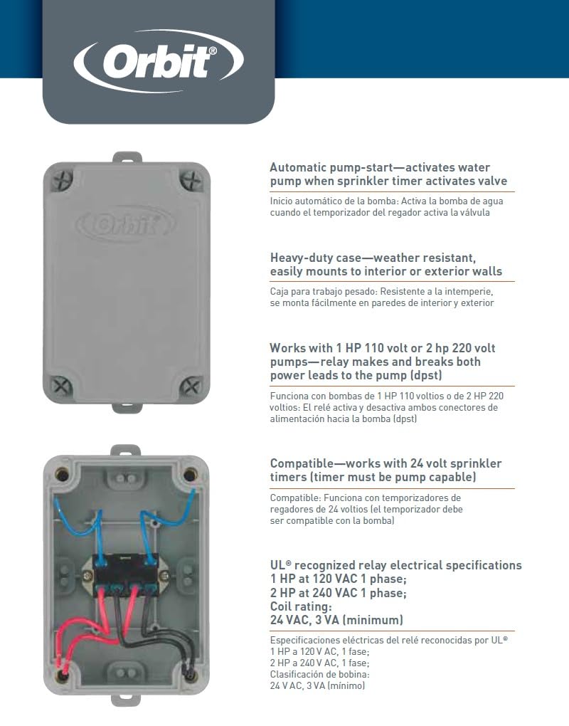 Orbit Pump Start Relay confirms compatibility with Orbit, Hydro-Rain controllers