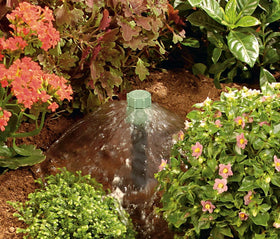Orbit mushroom bubbler demonstrates water dispersion around the root zone.